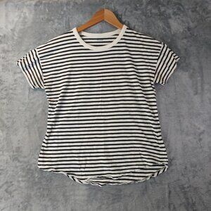 Madewell‎ Women's M Ivory & Navy Blue Stripes Crewneck Short Sleeve Nautical Tee